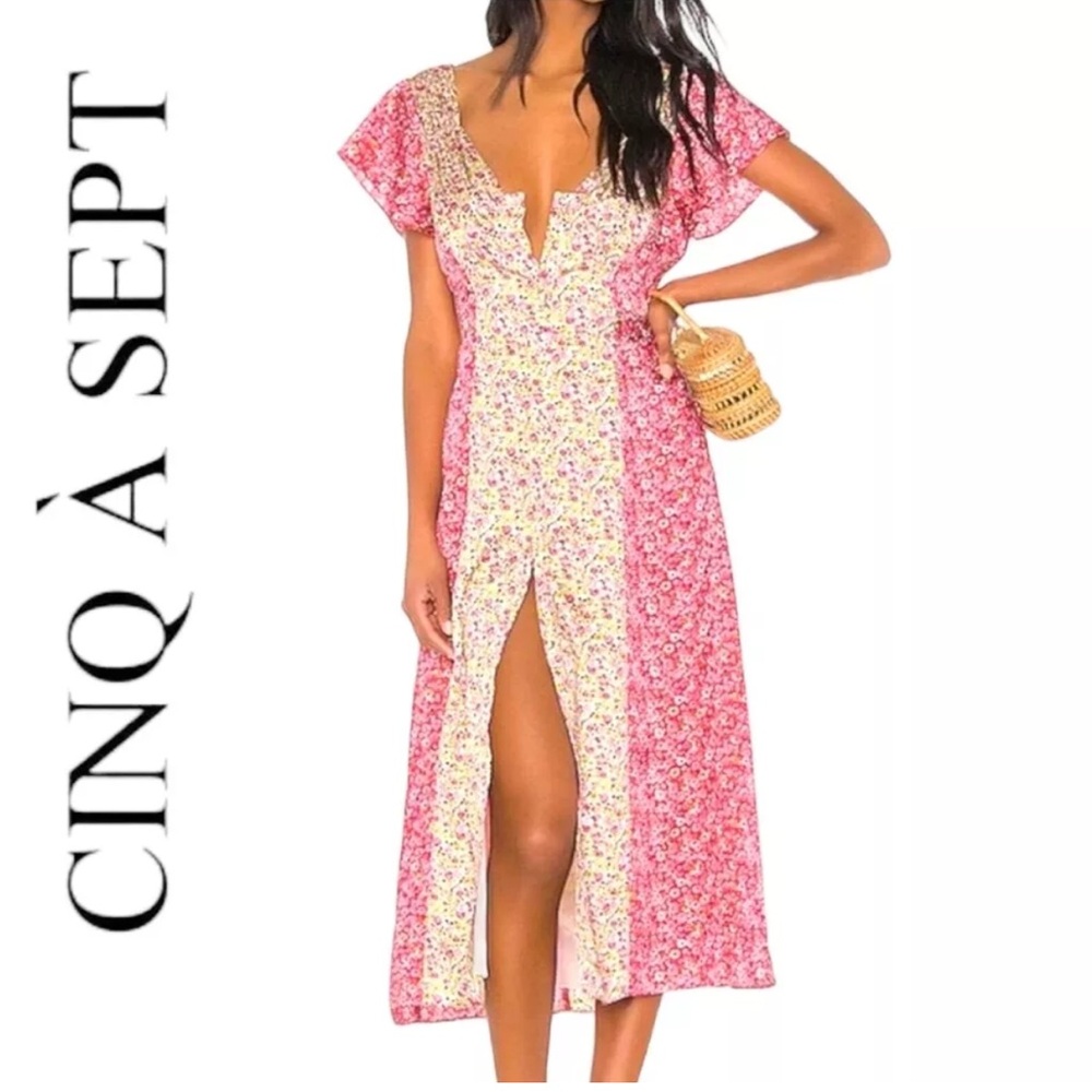 CINQ A SEPT SATIN SILKY SPRING DITSY FLORAL BUTTON FRONT TIE
WAIST SIZE 0